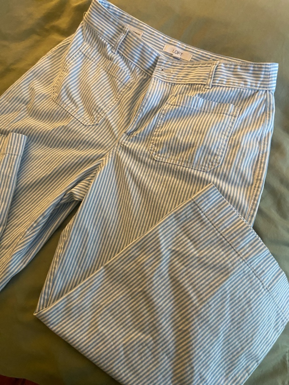 LOFT Light Blue & White Striped Seersucker Pants